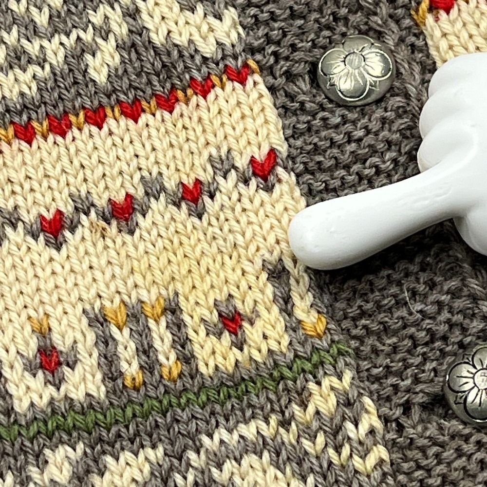 VTG Nordic Cardigan Womens Large* Norwegian Sweater Beige Fair Isle Wool Button - Picture 4 of 11